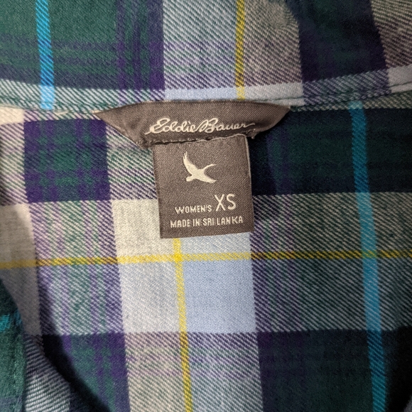 (Bundle 2 for $15) EUC Eddie Bauer Blue Plaid Flannel Shirt - Picture 3 of 5